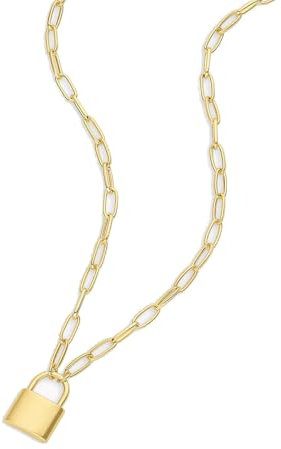 gorjana Women’s Kara Padlock Charm Necklace, Paperclip Link Chain, 18K Gold Plated