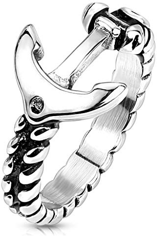 Paula & Fritz® Ring Damen Anker 316L Chirurgenstahl Größe 67 (21,3) Silber Damen-Ring Herren-Ring Partnerring Ehering Motivring Freundschaftsring