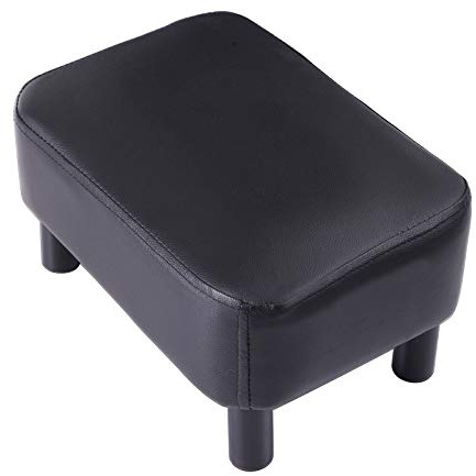 YMYNY HD-HRF-BD210 Fotpall, rektangulär ottoman med stabila träben, fotstöd i modernt PU-läder, pall för att byta skor i vardagsrummet, vadderad stol för sovrum, 42 cm, svart