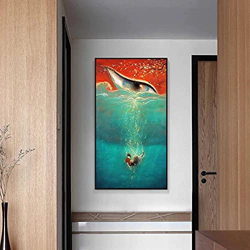 5D Diamant Painting Bilder Full Groß, Round drill Fisch Und Begonie Diamant Malerei DIY Diamond Painting Set Large Size Strass Stickerei Kreuzstich Vertikale Handwerk für Haus Wanddekoration (80x160cm