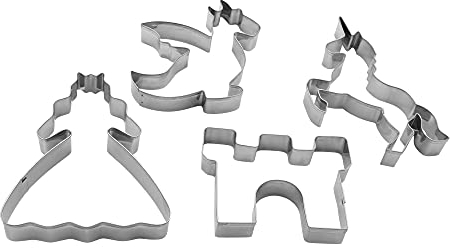 BekkiB 880904-4er Set Prinzessin - Ausstechformen Königin, Burg, Drache und Einhorn - Keksausstecher für Kindergeburtstag oder Mottoparty