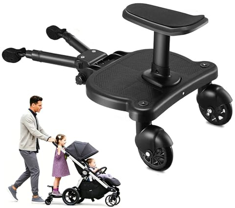 Naniruok Universal Stroller Board with Detachable Seat, 2-in-1 Buggy Board Suitable for Most Brands of Strollers, Holds Children Up to 55lbs