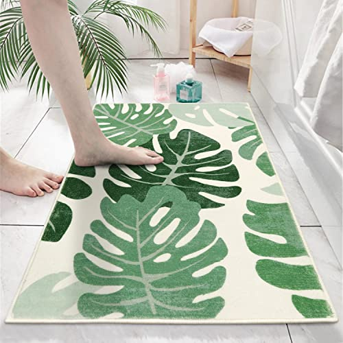 HAOCOO Badematten für Badezimmer, 45,7 x 63,5 cm, grünes Blatt, weich, rutschfest, maschinenwaschbar, Kleiner Teppich, niedlicher Badteppich, für Fußmatte, Innenbereich, Badewanne, Duschdekoration