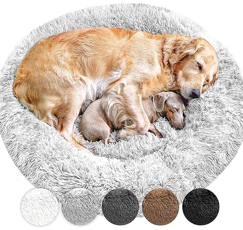 Wahre Tierliebe Hundebett Donut - Das Original - waschbar [XL, 120cm, grau] Hundekissen, Hundekorb, Flauschiges Hundebett für große, mittelgroße & kleine Hunde