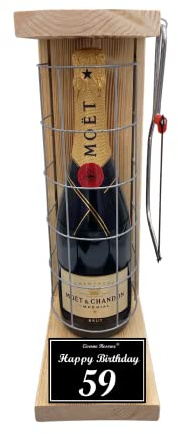 Moet Geschenkverpackung Geschenkset 59 Geburtstag Geschenke - Moet Eiserne Reserve Gitterkäfig incl. Notsäge Text s/w 59 Happy Birthday Champagner (1 x 0.75 l)
