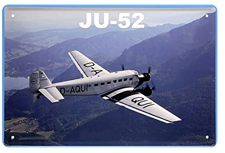 schilderkreis24 Blechschild Flugzeug “JU-52 D-AQUI“ Plane Technik Deko Dekoration Historisch Retro Metallschild Vintage Geschenk zum Geburtstag oder Weihnachten 20x30 cm