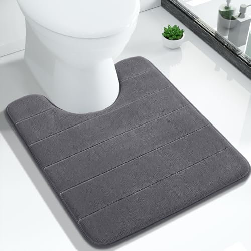 Yimobra Bath Toilet Mat 51 x 61 cm, Non-Slip Memory Foam U-Shaped Contour Rug, Soft Comfortable Bathroom Shower Mats, Super Water Absorption, Machine Wash, Easier to Dry for Bath Floor Rug, Dark Grey