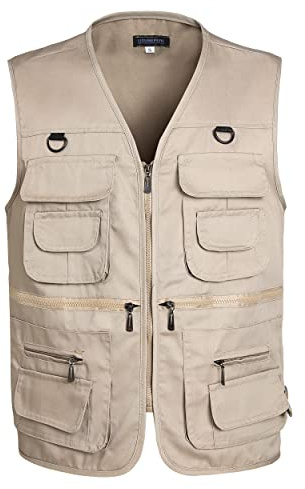 LISUHEPEAL Men's Fishing Vest Summer Outdoor Work Safari Travel Photo Khaki Vests with Multi Pockets For Men (S18 S-Khaki)
