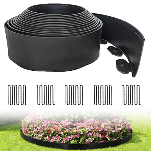 Bordure de jardin en plastique flexible avec 30 pointes pour jardin, herbe, parterres de fleurs, cour, pavé, allée, 10 m x 10 cm de haut, noir