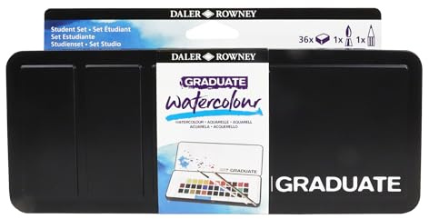 Daler-Rowney Graduate Watercolour Aquarellfarben, Studenten-Set, 36 Farben + 1 Aquarellpinsel Aquafine + 1 Graduate Graphitstift