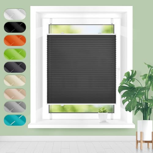 Homland Plissee ohne Bohren Klemmfix B95 x H130 cm Anthrazit, Plissees für Fenster und Tür, Jalousie Easyfix Plisseerollo mit Klemmträger Sonnenschutz und Sichtschutz lichtdurchlässig Rollo