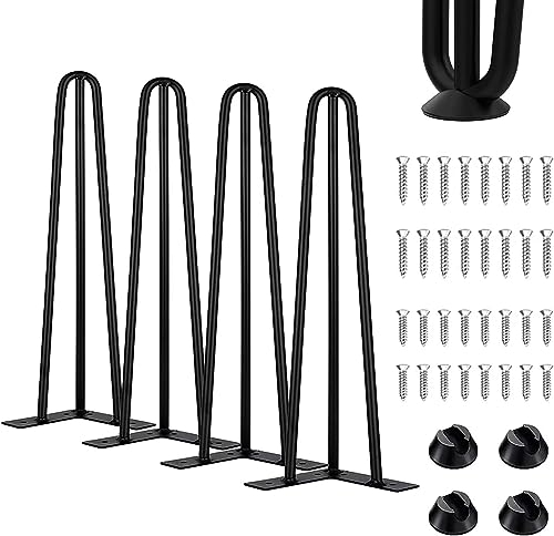 Thanaddo 4X Hairpin Legs Haarnadel Tischbeine, DIY Doppelstab Möbelfüße für Schreibtisch Esstischbeine,Mit Bodenschoner und 32pcs Schrauben (41cm 3 Streben)