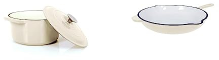Echtwerk Schmortopf aus Gusseisen mit Emaille-Beschichtung, Bratpfanne aus Gusseisen mit Emaille-Beschichtung, creme