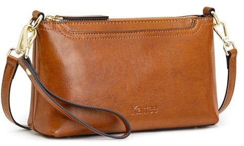 Kattee Borse a tracolla in pelle da donna, alla moda, piccole borse a tracolla e borse, pochette da polso con 2 cinghie, Marrone chiaro, Casual