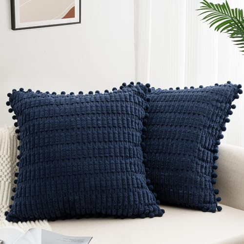 ZWJD 2er Set Kissenbezug 40x40 Kordsamt Sofakissen Weiche Kissenhülle Boho Kissenbezüge Dekokissen Moderne Kissen Deko für Couch Schlafzimmer Zuhause Auto Dekor Zierkissenbezüge Dunkel Blau