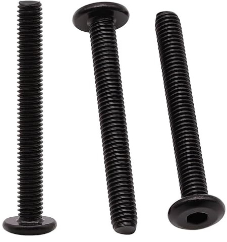 M8-1.25 x 50mm (10 Pack) Flat Round Head Socket Cap Screw, 304 Stainless Steel, Bright Finish, Full Thread, Connection Bolts, Furniture Screw, Black Coated