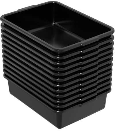 Sandmovie 13 L Plastic Bus Tubs, Plastic Commercial Wash Basin, Black, 12 Packs