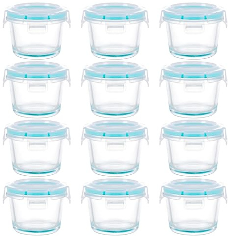 binsakao Mini Glass Food Storage Containers - 12 Pack 150 ml Small Glass Jars with Locking Lids - Airtight Food Containers - Freezer, Microwave, Dishwasher Safe