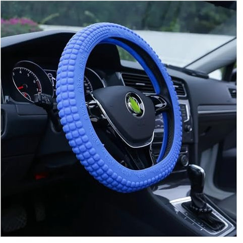 Lenkradbezug Auto Silikon-Auto-Lenkradabdeckung D-Form Rund 36–48 cm Universeller Griff Für Autozubehör Lenkrad Bezug (Farbe : Blau)