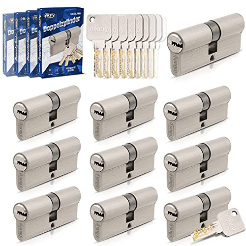 GERCAR Pro Lot de 10 cylindres de serrure, à fermeture identique, 30/40 mm, cylindres profilés, avec 50 clés, pour serrure de porte, longueur : 70 mm, A : 30, B : 40 - Système de fermeture