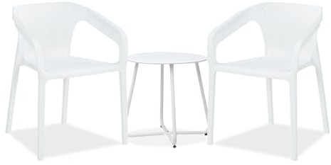 Homestyle4u 2716, Gartenmöbel Set 3 teilig Weiß Gartenstühle 2er Set mit Gartentisch wetterfest Balkonstuhl bequem