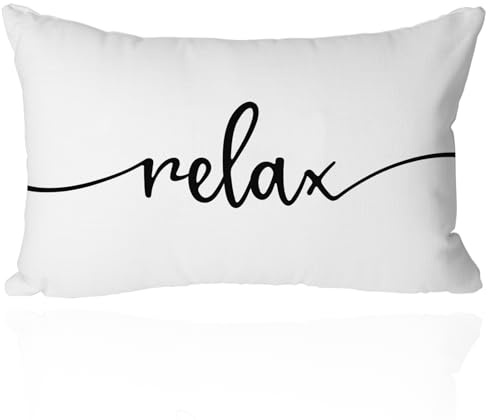 CarOptics Farmhouse Relax Lumbar Pillow Cover 12x20 Inch - 'Housewarming Gifts' Rustic Cushion Case, Ideal for Couch & Porch Bench Decor, Cozy Home Accessory(White)