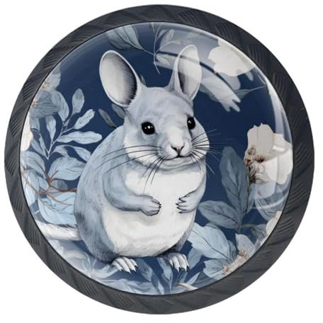 Chinchillas Türknäufe aus Glas und Stahl, 35 mm, 4 Stück