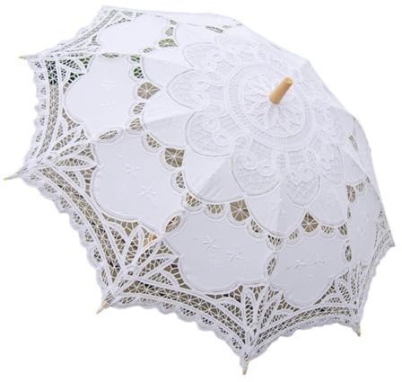 ihreesy Spitze Sonnenschirm Regenschirm, Brautschirm Spitze Deko Damen Hochzeitsschirm UV-Schutz Stickerei Vintage Spitzenschirm für Hochzeit Brautsonnenschirm und Fotografie Requisiten,Weiß