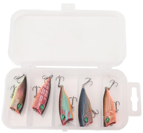 Top Water Angelköder, Popper-Köder, Köder mit Haken, Angelköder-Set mit Aufbewahrungsbox Süßwasser, Salzwasser, Schwimmender Bleistiftbarschköder mit Rotierendem Schwanz,