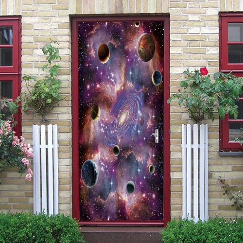 3D Türtapete Selbstklebend Lila Universumsplanet 90 X 210 Cm Diy Wandbild Pvc Wasserdicht Pvc Türtattoos Türposter Türaufkleber Fototapete Türfolie Für Tür,Wohnzimmer,Schlafzimmer,Küche Toilet 0