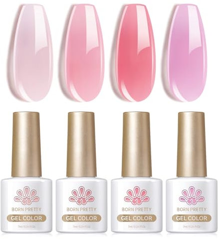 Born Pretty UV Nagellack Milky Jelly Milchig Nude Rosa - Gel Nagellack UV Natur Kristall Transparent UV Lack Muted Bloom Serie Maniküre und Nagelkunst DIY zu Hause 4PCS