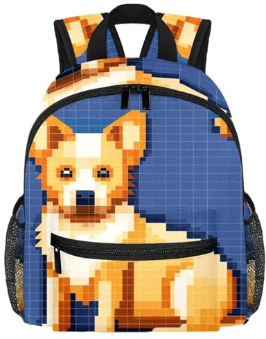 Niedlicher Mini-Rucksack für Jungen und Mädchen, Pixel-Hund, niedlicher Vorschulrucksäcke für Schule, Kindergarten, Elementar-Kindertasche, für Kinder von 3–8 Jahren, multi, 25.4x10x30 CM/10x4x12 in