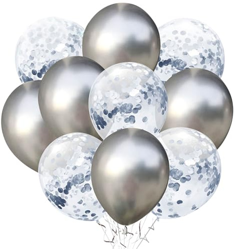 Koboko 10 Stücke Luftballons Silber Set, Silberne Luftballons Hochzeit 30cm, Konfetti Silber Helium Ballons Hochzeit, Silberhochzeit Deko Ballons Geburtstag, Silberne Ballon Deko Geburtstag