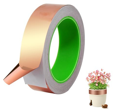 Horuili® Ruban de cuivre anti-limaces, 30mm x 20m ruban adhésif en feuille de cuivre, ruban en feuille de cuivre conducteur double face, papier en feuille de cuivre doublement conducteur