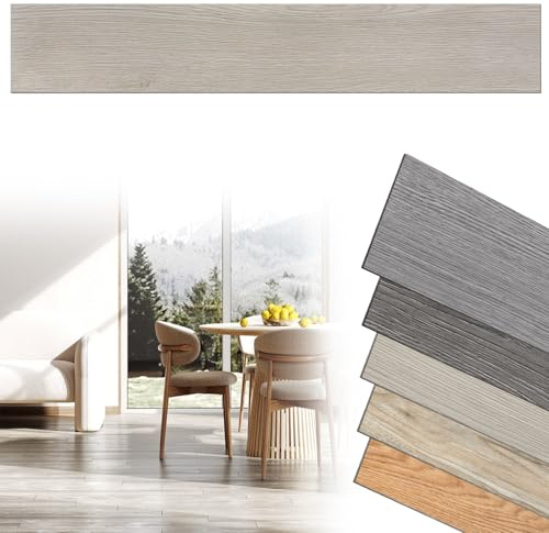 UISEBRT PVC Bodenbelag Vinylboden Selbstklebend Fliesen Bodenfliesen Küche Klickfliesen Holz-Effekt Fußbodenbelag PVC-Platten für Küche Balkon Schlafzimmer - 18pcs für ca. 2,5 m² - Beigegrau