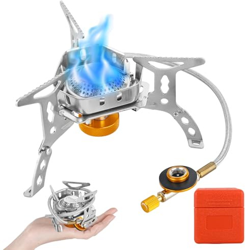 XTDMJ Camping Stove Gas Portable, Windproof and Portable Gas Stove Camping, Featuring 3800W Burner with Piezo Ignition, Adapters, and Converters for Outdoor BBQ Cooking Fishing Hiking Picnics