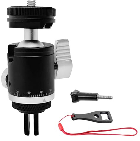 Aluminum Camera Tripod Mount Adapter with 360 Degree Rotation Mini Ball Head, 1/4- 20 Screw Conversion Adapter Compatible with Go Pro Hero, DJI OSMO, Sony, Insta 360 and Other Action Cameras