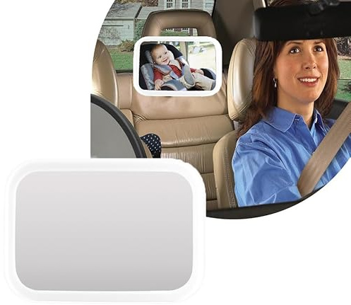 Miroir de voiture pour bébé avec lumière – Rétroviseur arrière réglable à 360 °, contrôle vocal, large vue cristalline, incassable, entièrement assemblé