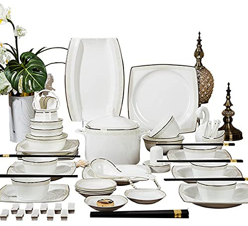 Service de table en porcelaine blanc laiteux Home Simplicity Ensemble de vaisselle combiné comprenant des bols, des assiettes à dessert, des assiettes à soupe et des assiettes à dîner, ensemble de 70