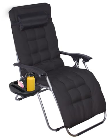 Todeco Chaise Longue Pliante avec Coussin Amovible, 2 en 1 Transat de Plage avec Porte-gobelet, d’accoudoirs Réglables, Respirantes Textilène, Bain de Soleil pour la Piscine de Jardin, Noir