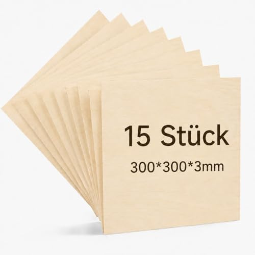 Dofiki Birkensperrholz 300x300x3mm Laserfähig Sperrholaplatte, Holzbretten zum Laserschnitt, Lasergravur, Brandmalerei, Modellbau usw, Birken Sperrholz (15 Stück, 300x300x3mm)