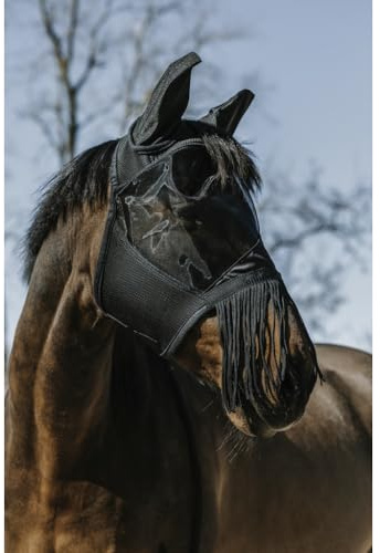 Equithéme - Maschera da mosche con frange, colore nero, taglia L
