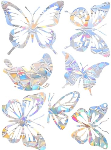 Flomiara 2PCS Anti-Collision Window Stickers, PVC Self-Adhesive Butterfly Window Clings, Rainbow Sticker, Butterfly Prism Window Suncatcher Stickers, Prevent Birds People from Hitting Glass