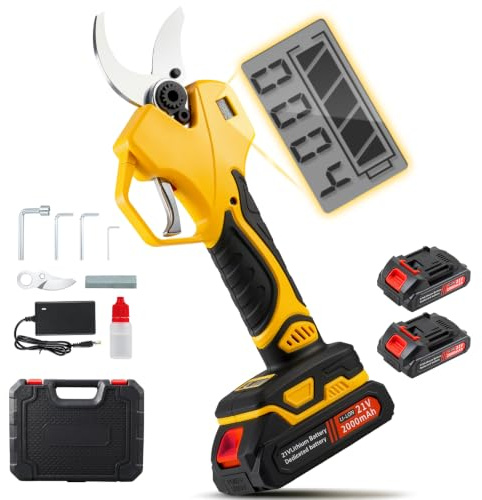 Moongiantgo 40mm Sécateur Électrique Set sans Fil avec Écran 21V/2×2000mAh | Sécateur portables avec Écran LCD, 2x2000mAh, Moteur sans Brosses, Lames Acier Carbone, Ldéal pour les Arbres Fruitiers