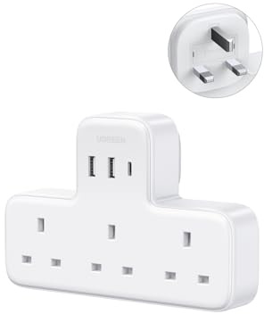 UGREEN Plug Extension Socket, 6-in-1 Multi Plug with 3 AC Outlets & 3 USB Ports, 30W USB-C Fast Charging Plug Adapter, Wall Mounted Extension Lead Alternative, Adapter Plug UK for Home Office, White