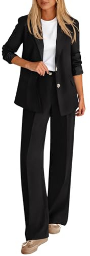 KIRUNDO Womens Suits 2 Piece Set Business Casual Blazer Jacket Wide Leg Dress Pants Suits Professional Work Office Outfits(Black, X-Large)