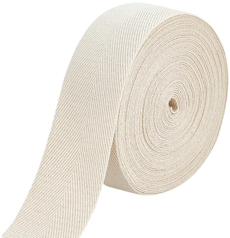 BENECREAT 11.4m Baumwoll Twillband, 50mm breites Band Schrägband, Baumwollbänder mit Fischgräten Zum Nähen Verpacken von Geschenken Basteln DIY Rauch Heimdekoration Stricken Weiss