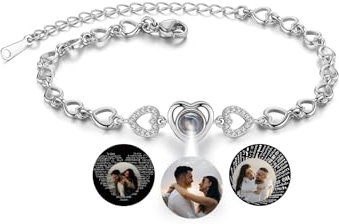 JSDDE Damen Armband mit Foto Personalisiertes Armband mit Bild im Stein Herz Projektionsarmband Partnerarmband Erinnerungsgeschenk für Damen Frauen Schwester