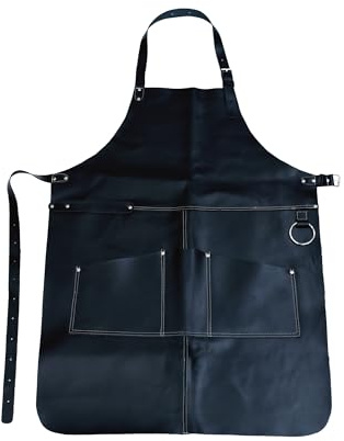 DEMHAAS Echtleder Schürze für Männer, Handgefertigt, mit Taschen, Verstellbar, für BBQ, Grill, Küche, Kochen, Werkstatt, Handwerk