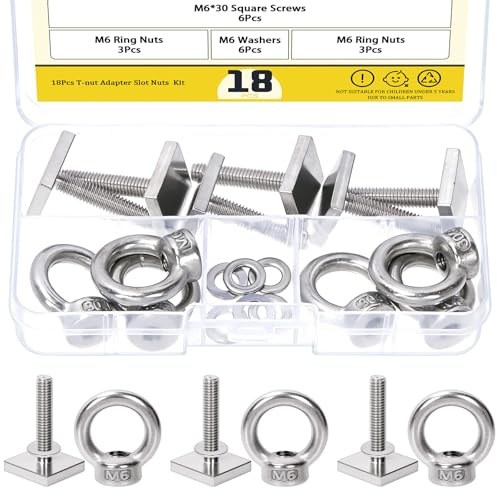 Mardatt 6-Pack M8 T Track Mount Tie Down Anchor Bolts Kit, Stainless Steel T Track Bolt with Eye Nuts Washer, Roof Rack Bolts for Roof Rack, Anchoring Ropes, Straps, Hooks